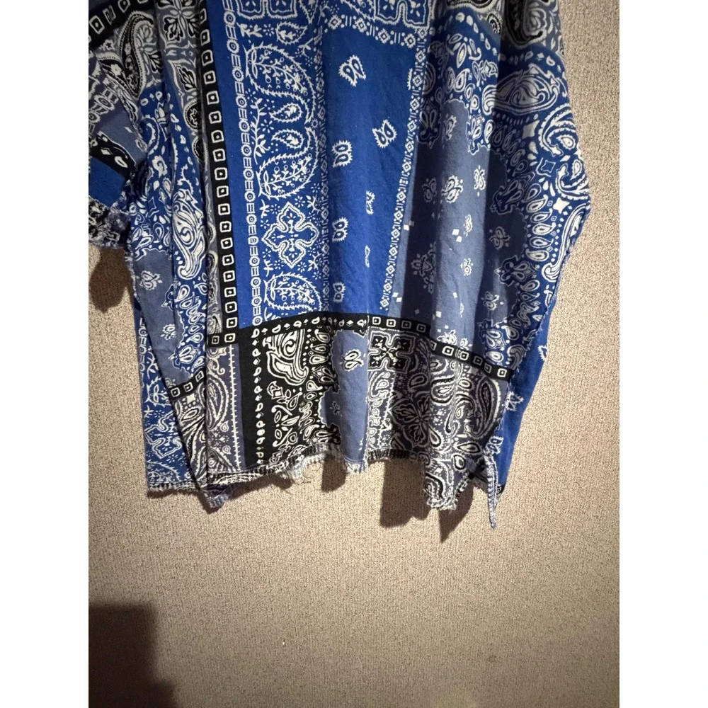 We The Free Free People Blue Bandana Paisley Print Oversized Cotton Top Medium
